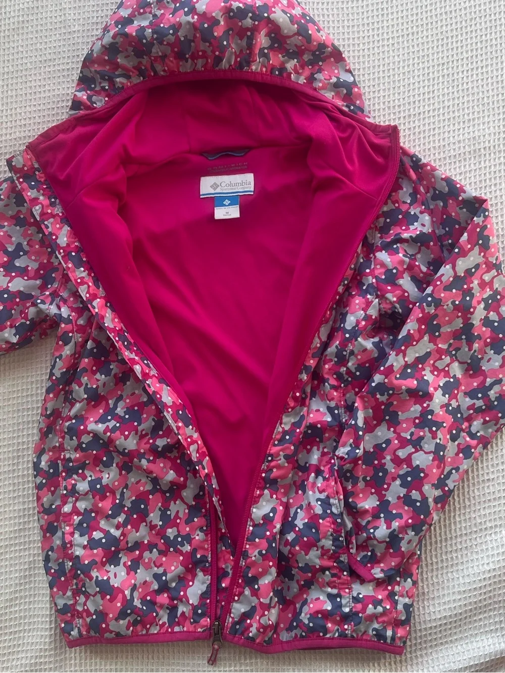 Columbia Pink & Purple Girl’s Hooded Rain Outdoor Athletic Zip Jacket Sz M